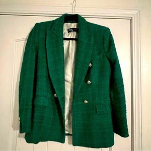 Zara Green Tweed Blazer